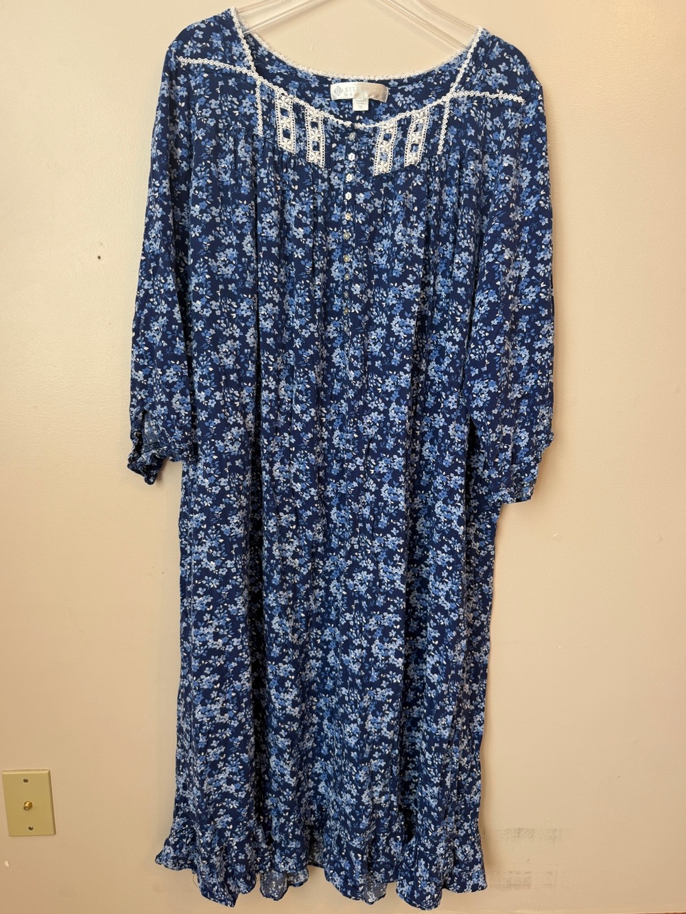 Eileen West Blue Floral Nightgown Relaxed Lace Ruffle Midi Ballet Gown Size 1X